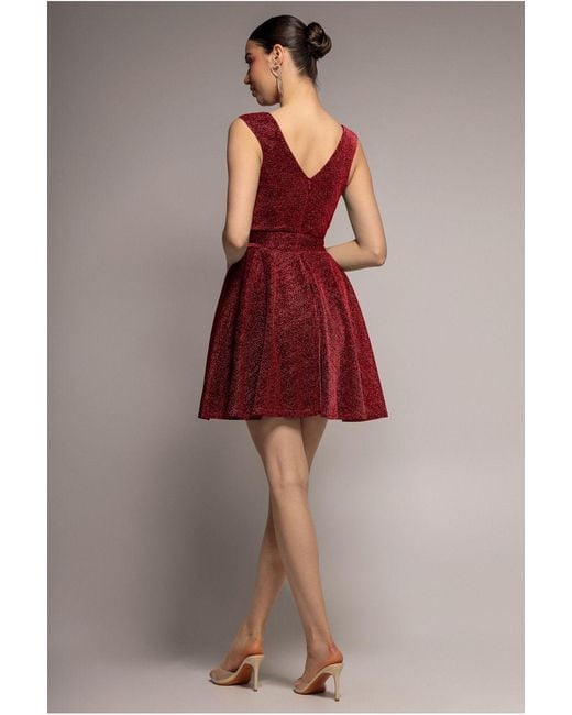 Goddiva Red Cross Over Sleeveless Mini Skater Dress