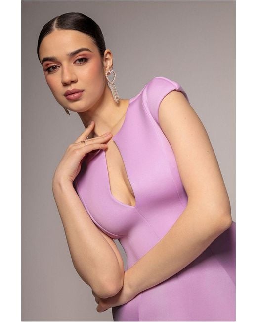 Goddiva Purple Cap Sleeve Plunging V-Neckline A-Line Midi Dress