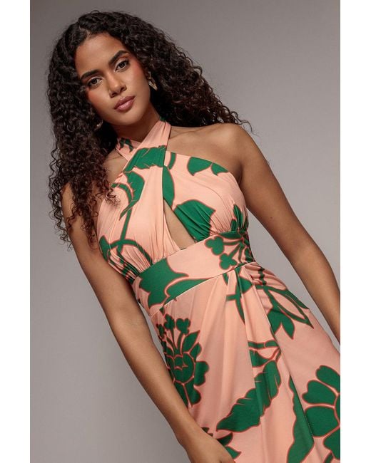 Goddiva Green Printed Crossover Maxi Dress