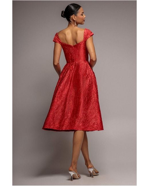 Goddiva Red Crushed Satin Sleeveless A Line Midi Dress
