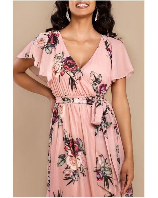 Goddiva Pink Floral Midi Wrap Dress