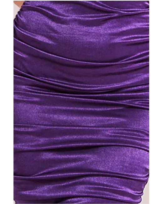 Goddiva Purple Ring Detail One Shoulder Ruched Midi