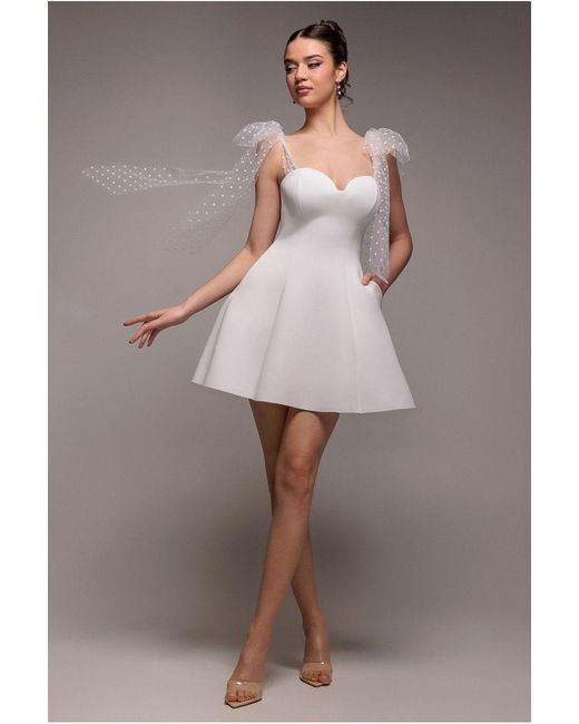 Goddiva Gray Scuba & Polka Mesh Bella Bow Multiway Skater Mini Dress