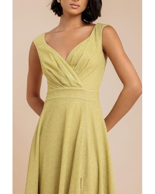 Goddiva Natural Crossover Lurex Glitter Maxi Dress