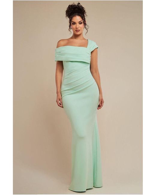 Goddiva Green One Shoulder Scuba Crepe Evening Maxi Dress