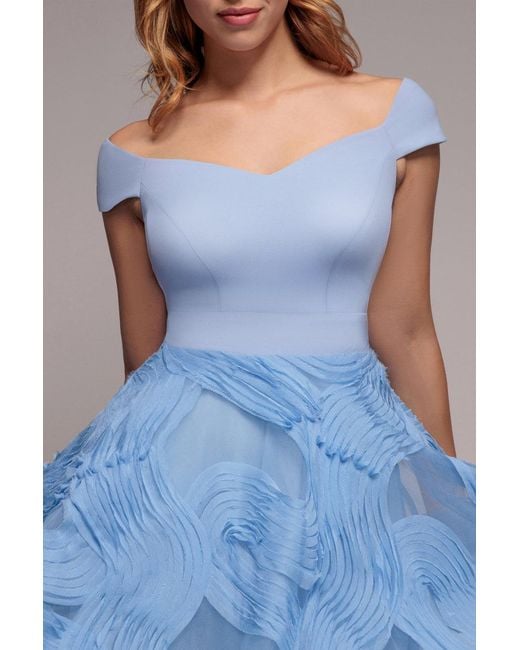 Goddiva Blue Scuba & Textured Chiffon A Line Midi Dress