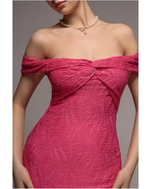 Goddiva Pink Front Knot Twist Midi Dress