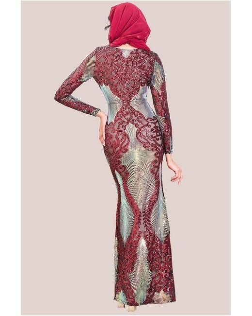 Goddiva Pink Modesty Contrast Sequin Maxi Dress