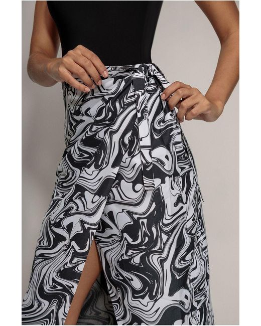 City Goddess Blue Printed High Waist Wrap Midi Skirt