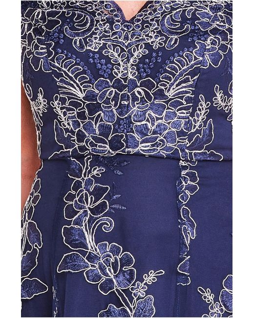 Goddiva Blue Embroidered Lace High Low Midi