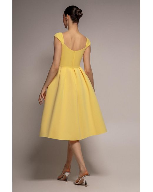 Goddiva Yellow Scuba Foam Skater Midi Dress