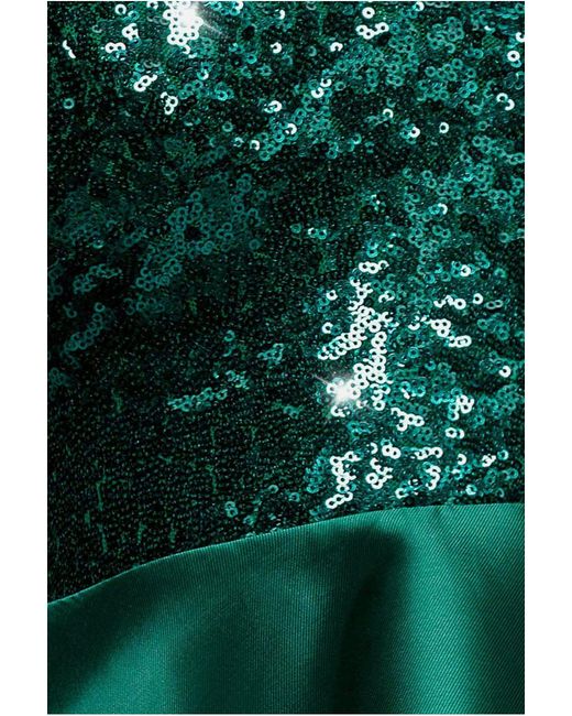 Goddiva Blue Sequin And Satin Tiered Hi-Low Mini Skater Dress