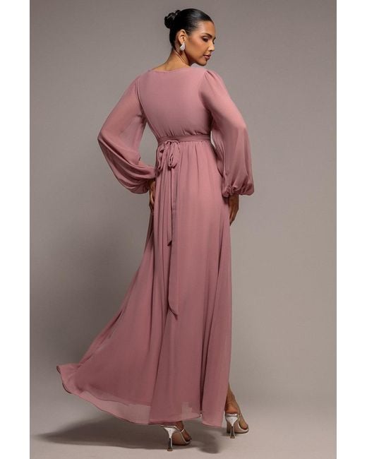 Goddiva Purple Wrap Back With Front Slit Chiffon Maxi Dress