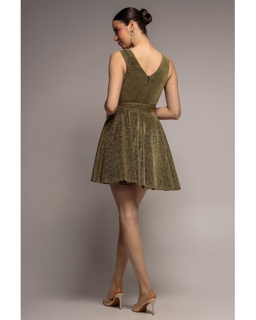 Goddiva Metallic Cross Over Sleeveless Mini Skater Dress
