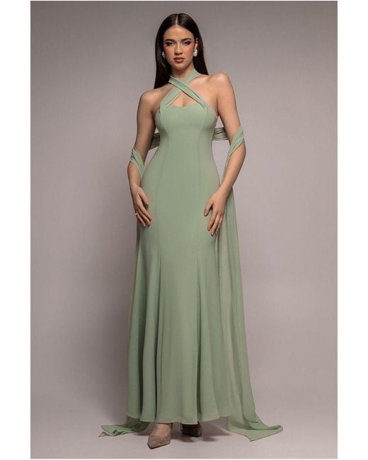 Goddiva Green Multiway Cape Chiffon Sweetheart Maxi Dress