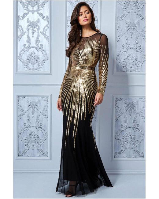 Goddiva Shooting Star Sequin Maxi Dress in Gold (Metallic) - Lyst