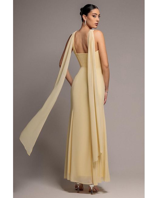 Goddiva Natural Cross Front Scarf Back Chiffon Mermaid Maxi Dress