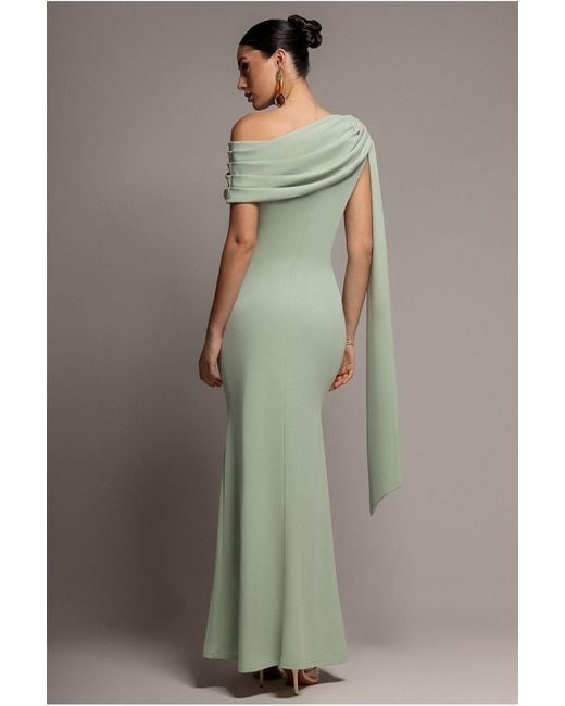 Goddiva Gray Sash One Shoulder Bardot Maxi Dress