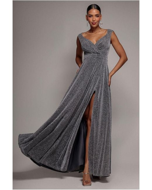 Goddiva Blue Crossover Lurex Glitter Maxi Dress