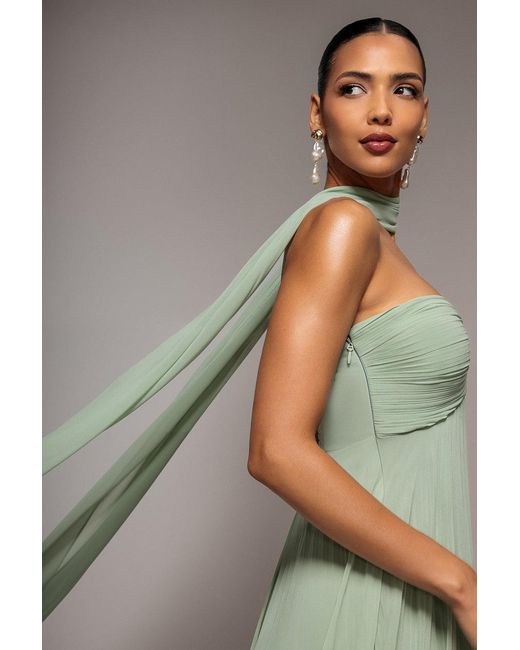 Goddiva Gray Sleeveless Pleated Chiffon Multiway Scarf Maxi Dress