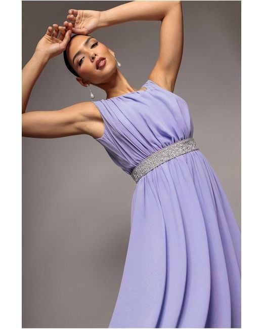 Goddiva Purple Chiffon Maxi With Embellished Belt