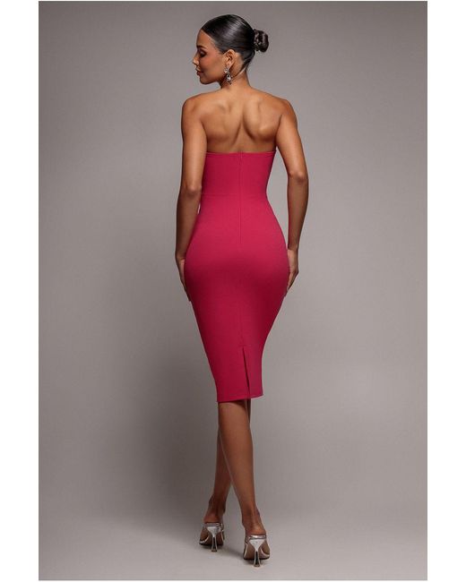 Goddiva Pink Satin Corsage Scuba Crepe Midi Dress