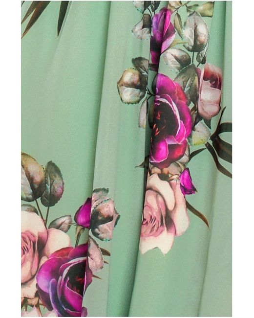 Goddiva Green Sustainable Floral Print Midi Wrap Dress With Flutter Sleeves