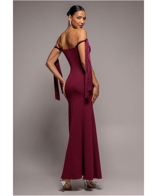 Goddiva Red Multiway Bow Soft Satin Sweetheart Maxi Dress