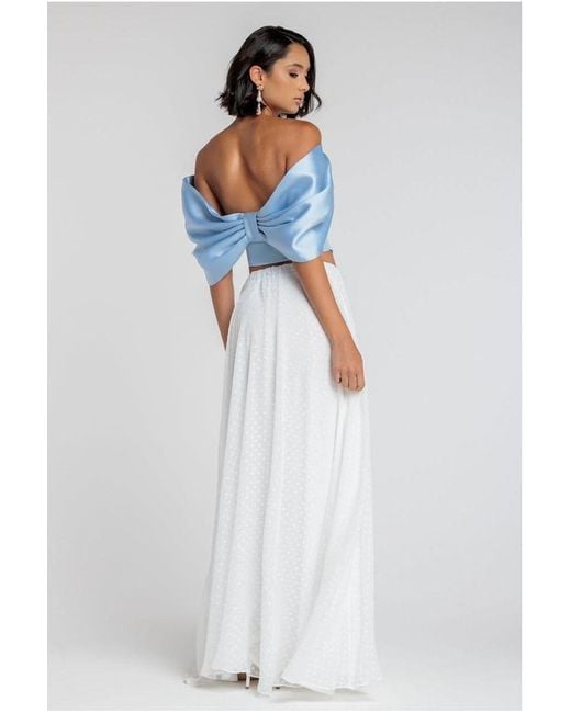 Goddiva White Off Shoulder Back Satin Bow Scuba Corset