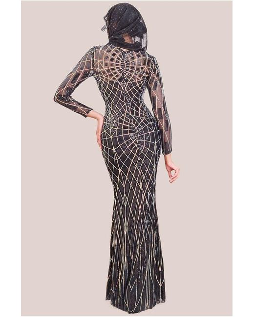 Goddiva Black Modesty Geo Sequin Maxi Dress