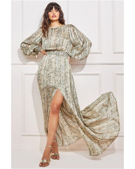 Goddiva Natural Shirred Waist Chiffon Printed Maxi
