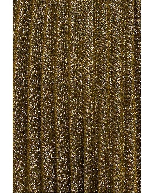 Goddiva Green Sleeveless Pleated A Line Lurex Maxi Dress