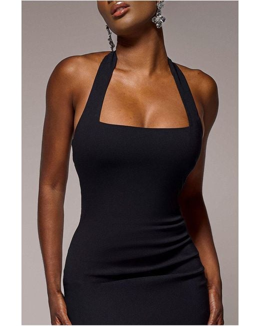 Goddiva Black Halter Neck Puff Hem Mermaid Midaxi Dress