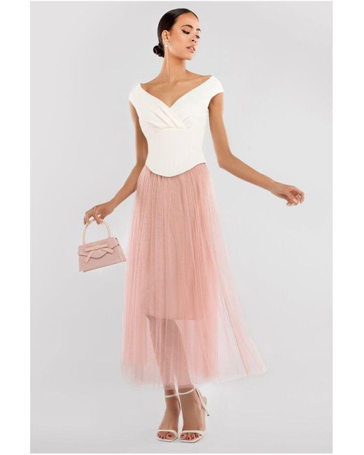 Goddiva Black Tulle Gathered Midaxi Skirt