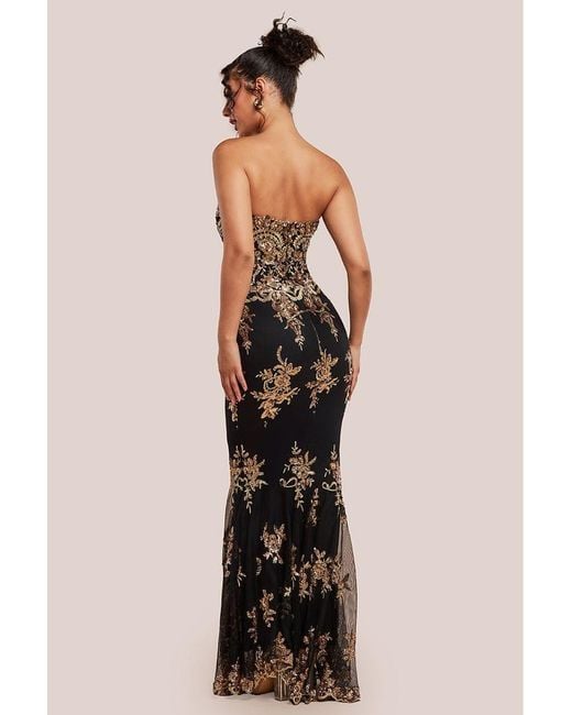 Goddiva Multicolor Scallop Bandeau Sequin Mesh Maxi Dress