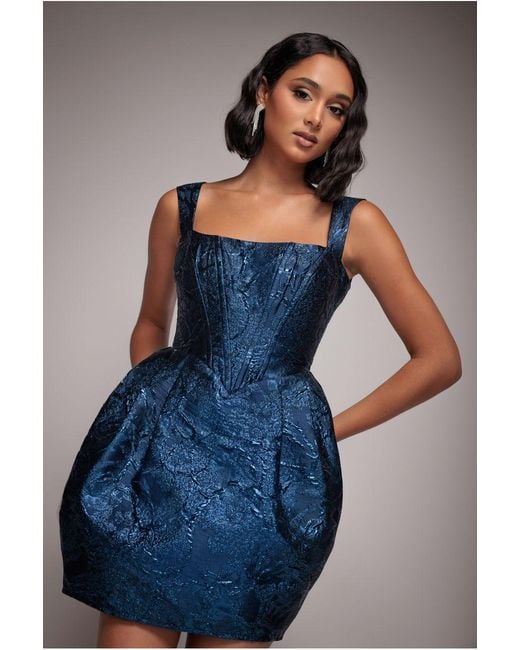 Goddiva Black Corset Balloon Skirt Lace Up Back Mini Dress