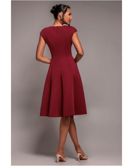 Goddiva Red Cap Sleeve Plunging V-Neckline A-Line Midi Dress