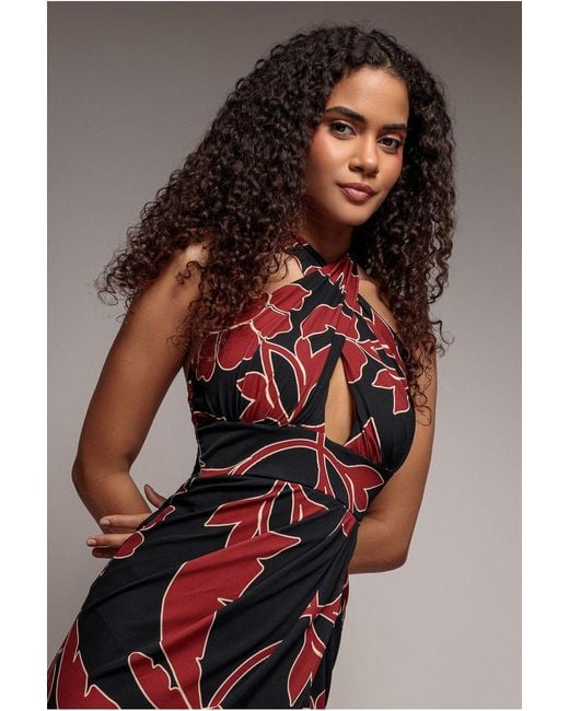 Goddiva Black Printed Crossover Maxi Dress