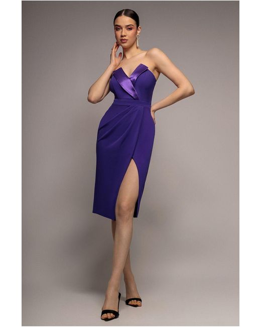 Goddiva Purple Satin Collar Scuba Midi Dress
