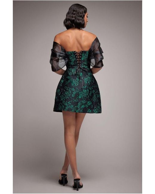 Goddiva Multicolor Lace Up Jacquard Mini Dress With Organza Wings