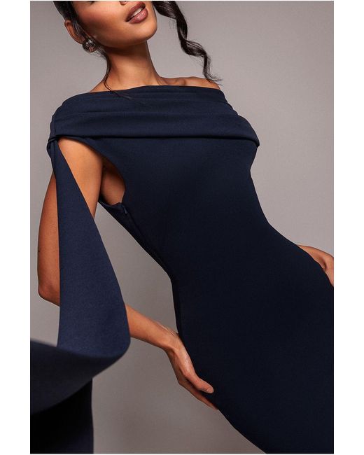 Goddiva Blue Sash One Shoulder Bardot Maxi Dress
