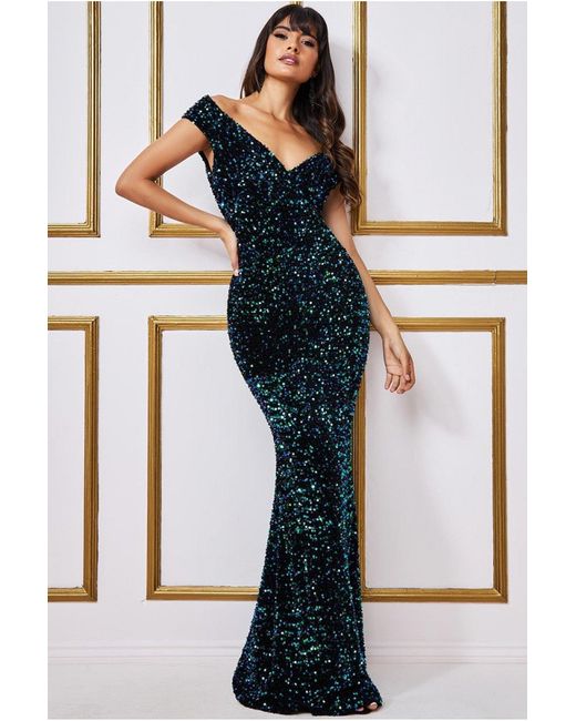 velvet bardot maxi dress