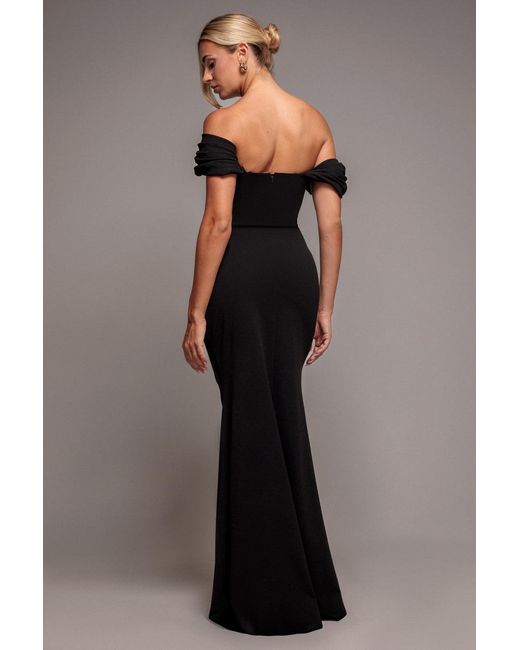 Goddiva Black Diamante Heart Trim Evening Maxi Dress