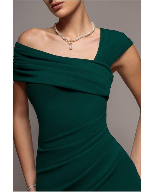Goddiva Green One Shoulder Evening Maxi Dress
