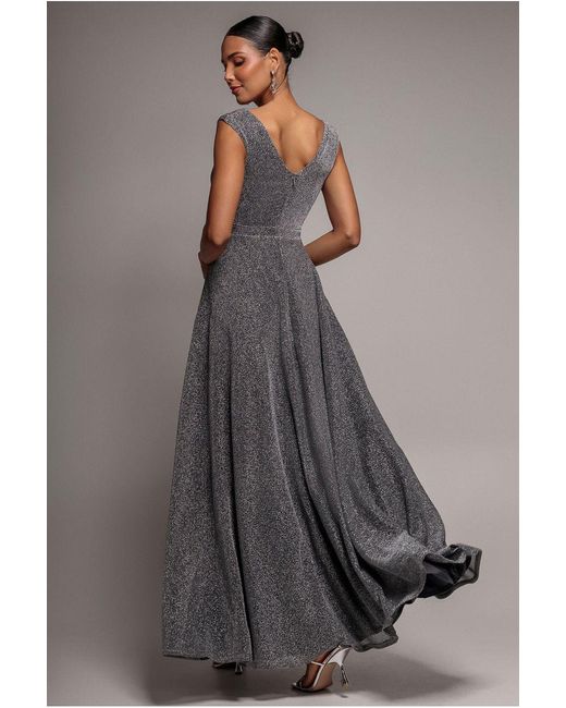 Goddiva Blue Crossover Lurex Glitter Maxi Dress