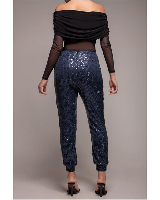 Goddiva Blue Sequin Cuffed Ankle Trouser