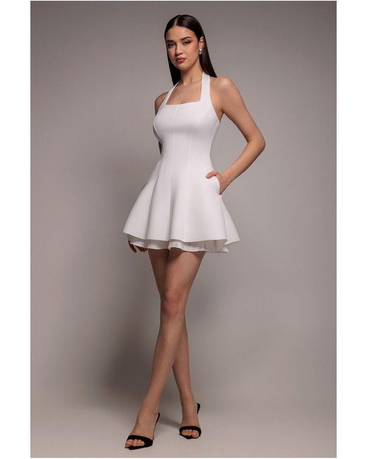 Goddiva Gray Organza Frill Bow Back Halter Mini Dress