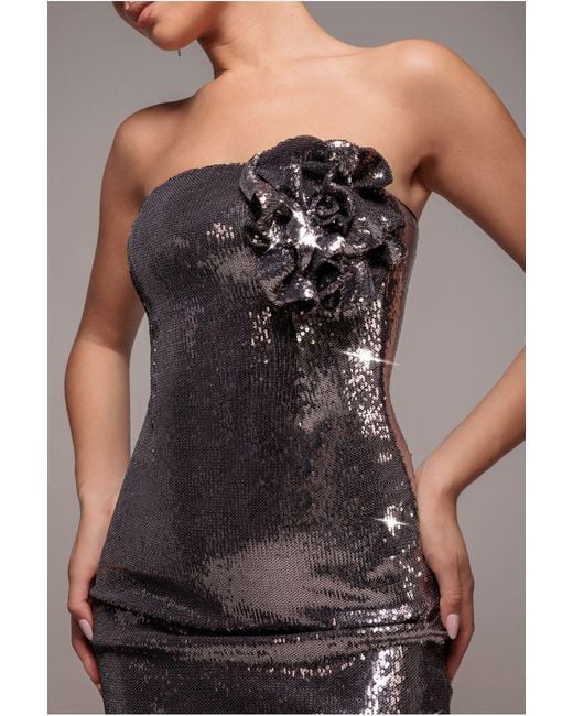 Goddiva Pink Liquid Sequin Boobtube Midaxi With Corsage