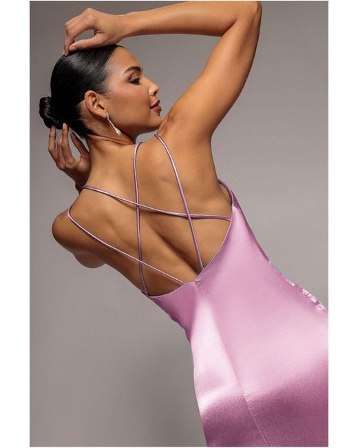 Goddiva Pink Satin Cowl Neck With Strappy Back Maxi