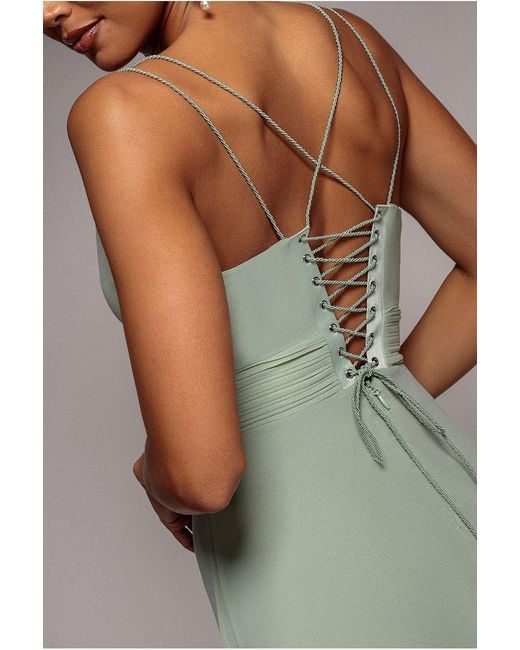 Goddiva Multicolor Chiffon Cowl Twisted Rope Strap Lace-Up Flared Maxi Dress